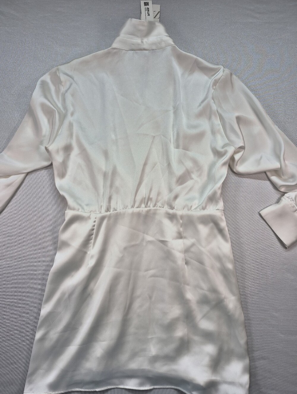 Zara Women's L White Silk Effect Draped Long Sleeve Shirt Dress 4437/098 NWT - Picture 15 of 16